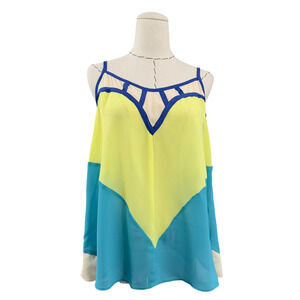 Gianni‎ Bini Color Block Womens Sleeveless Spaghetti Strap Sheer Blouse Large